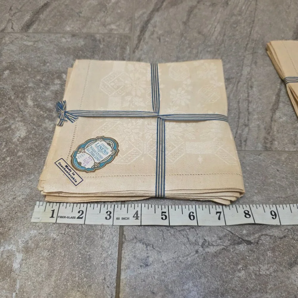 Antique Warranted Pure Linen 12 Napkins Czech Czechoslovakia w/ tags Vintage